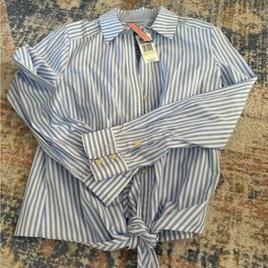 ⭐️⭐️NWT Vineyard Vines Women's Button down Blue & White Stripe Tie Top Size 4